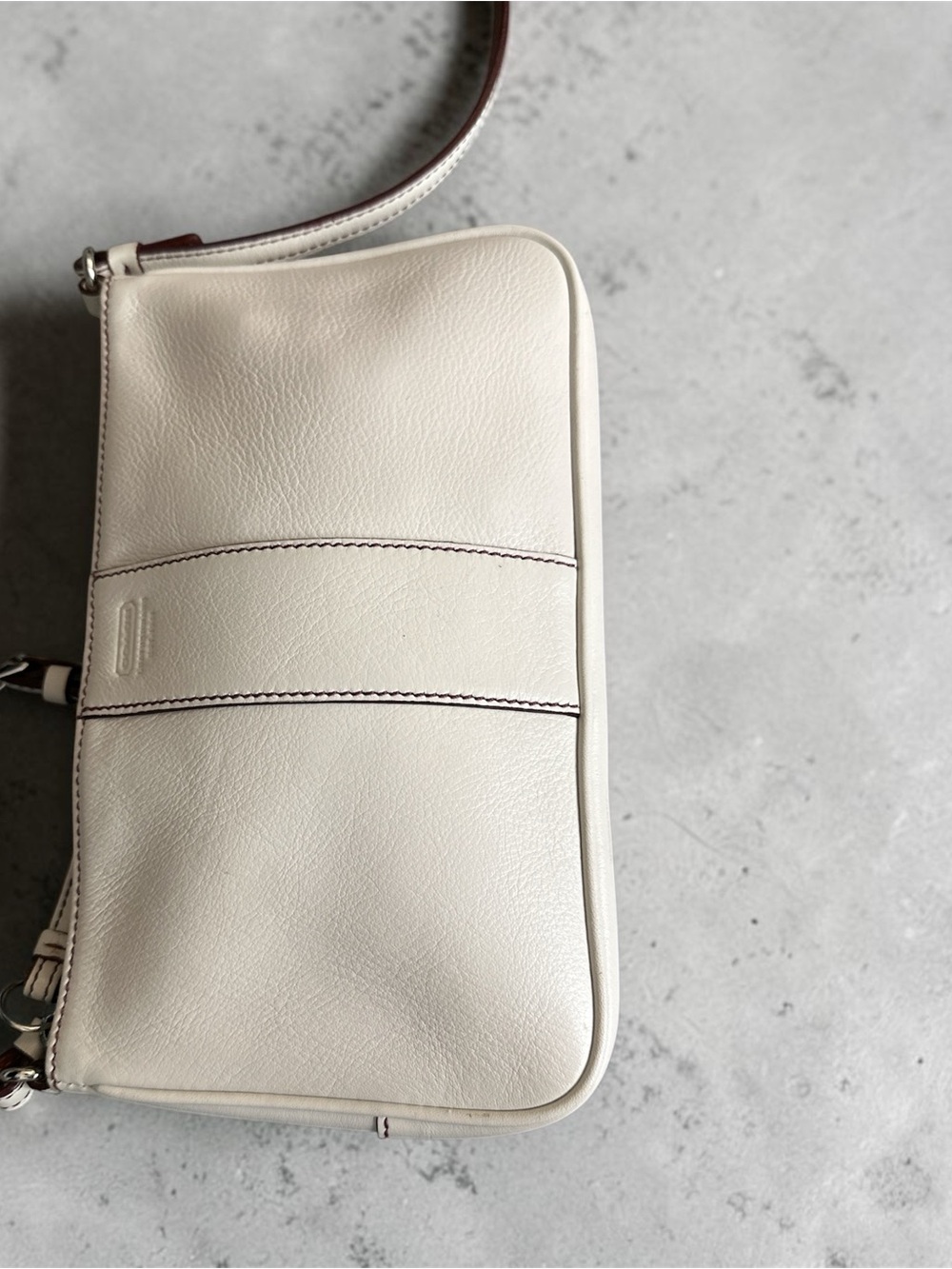 Vintage Coach Cream Leather Crossbody Bag with Brown Trim